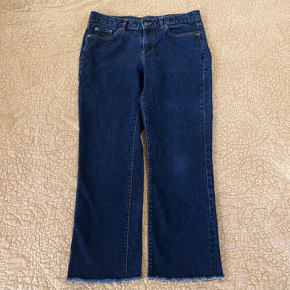 Lauren Jeans Co Dark Wash Slim Crop Raw Hem Stretch Coastal Americana 6 Runs Big - Picture 2 of 12
